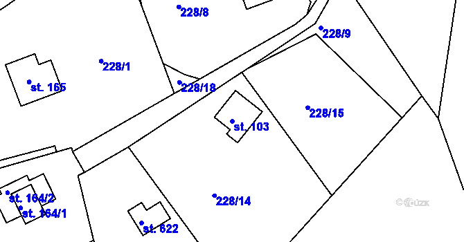 Parcela st. 103 v KÚ Ládví, Katastrální mapa