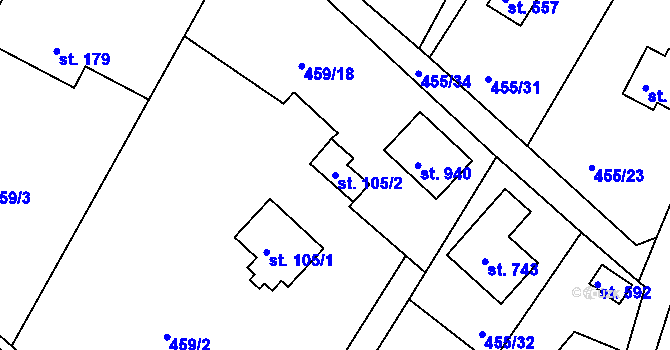 Parcela st. 105/2 v KÚ Ládví, Katastrální mapa