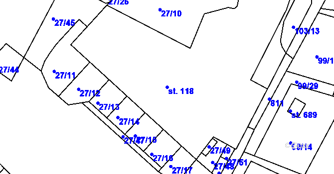 Parcela st. 118 v KÚ Ládví, Katastrální mapa