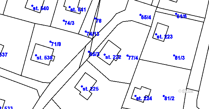 Parcela st. 222 v KÚ Ládví, Katastrální mapa