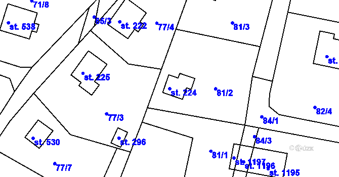 Parcela st. 224 v KÚ Ládví, Katastrální mapa