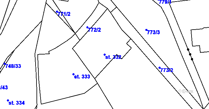 Parcela st. 332 v KÚ Ládví, Katastrální mapa