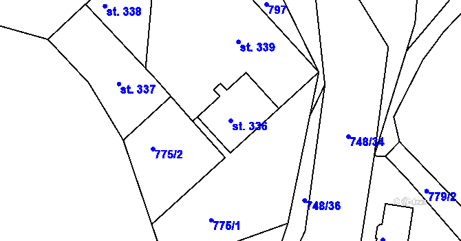 Parcela st. 336 v KÚ Ládví, Katastrální mapa