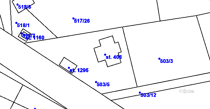 Parcela st. 408 v KÚ Ládví, Katastrální mapa