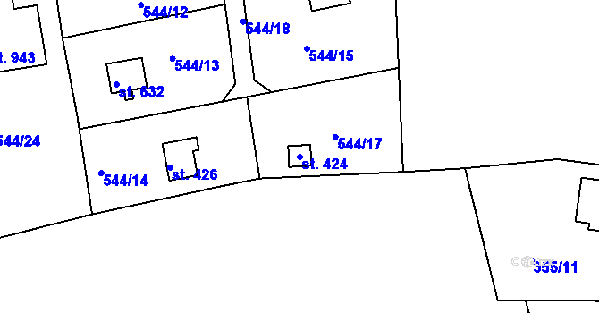 Parcela st. 424 v KÚ Ládví, Katastrální mapa