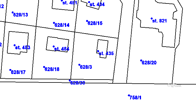 Parcela st. 435 v KÚ Ládví, Katastrální mapa