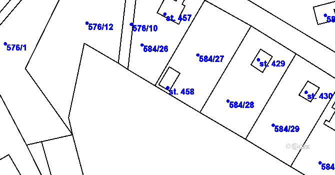Parcela st. 458 v KÚ Ládví, Katastrální mapa