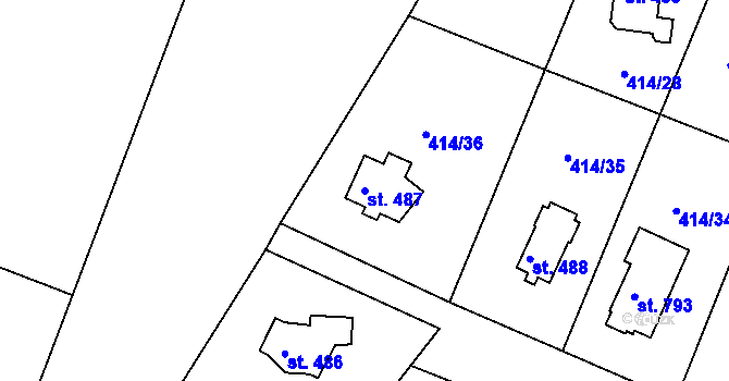 Parcela st. 487 v KÚ Ládví, Katastrální mapa