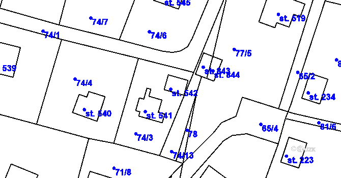 Parcela st. 542 v KÚ Ládví, Katastrální mapa