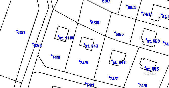 Parcela st. 543 v KÚ Ládví, Katastrální mapa