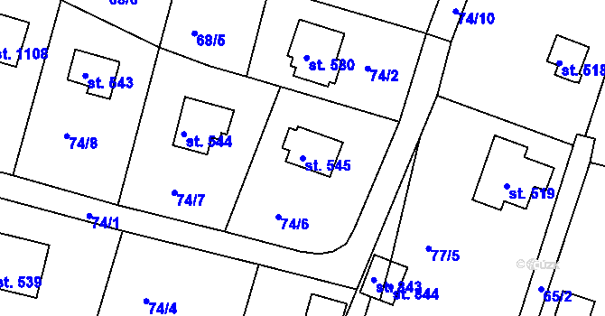 Parcela st. 545 v KÚ Ládví, Katastrální mapa