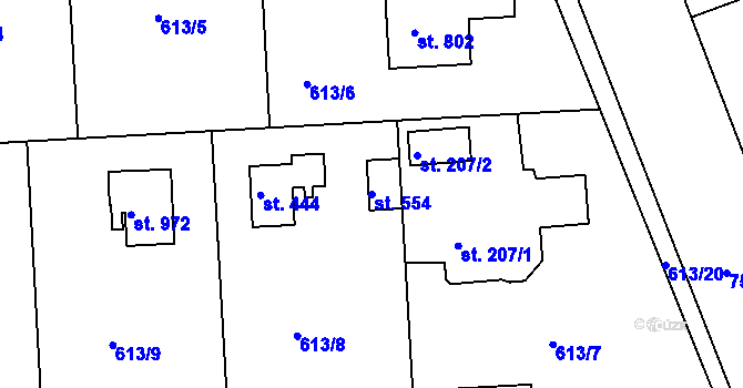 Parcela st. 554 v KÚ Ládví, Katastrální mapa