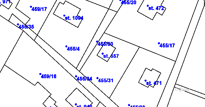 Parcela st. 557 v KÚ Ládví, Katastrální mapa