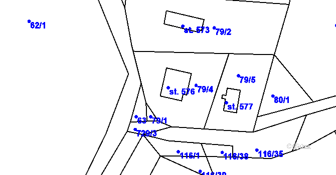 Parcela st. 576 v KÚ Ládví, Katastrální mapa