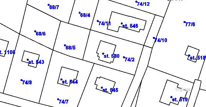 Parcela st. 580 v KÚ Ládví, Katastrální mapa
