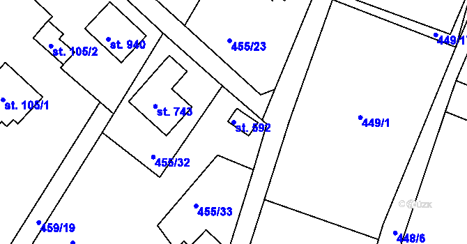 Parcela st. 592 v KÚ Ládví, Katastrální mapa