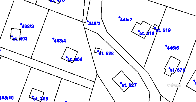 Parcela st. 628 v KÚ Ládví, Katastrální mapa