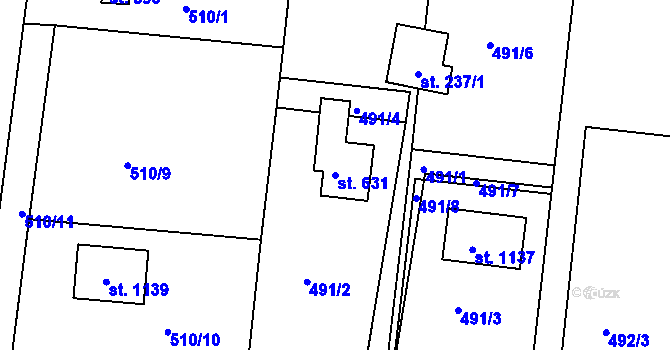 Parcela st. 631 v KÚ Ládví, Katastrální mapa