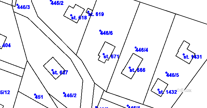 Parcela st. 671 v KÚ Ládví, Katastrální mapa