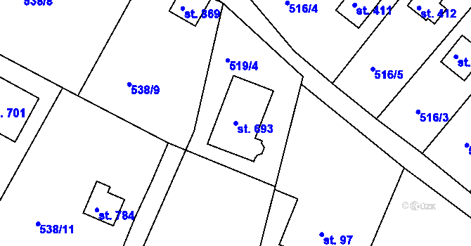 Parcela st. 693 v KÚ Ládví, Katastrální mapa