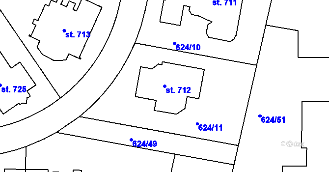Parcela st. 712 v KÚ Ládví, Katastrální mapa