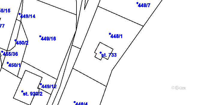 Parcela st. 733 v KÚ Ládví, Katastrální mapa