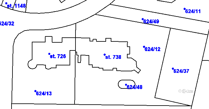 Parcela st. 738 v KÚ Ládví, Katastrální mapa