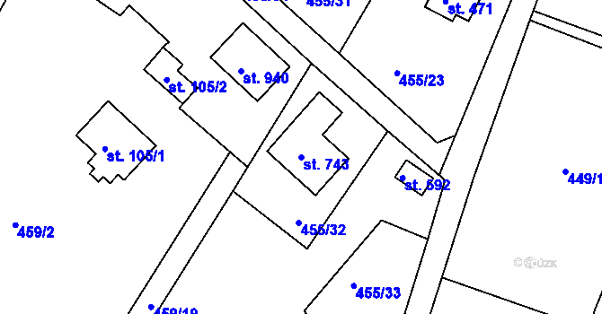 Parcela st. 743 v KÚ Ládví, Katastrální mapa