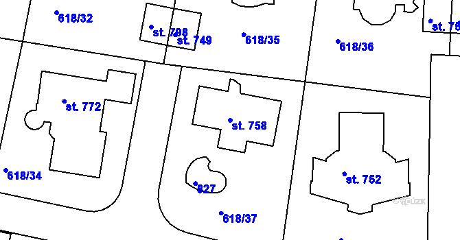 Parcela st. 758 v KÚ Ládví, Katastrální mapa