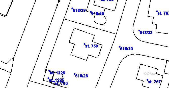 Parcela st. 759 v KÚ Ládví, Katastrální mapa