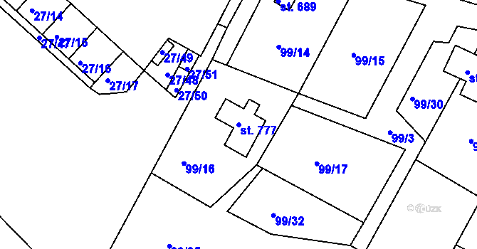 Parcela st. 777 v KÚ Ládví, Katastrální mapa