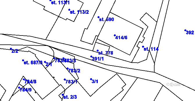Parcela st. 778 v KÚ Ládví, Katastrální mapa