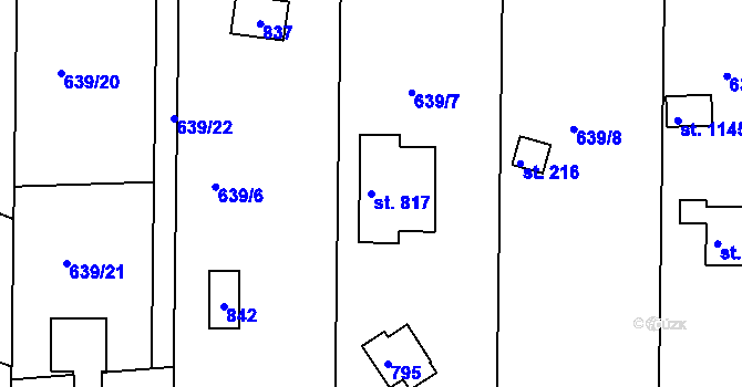 Parcela st. 817 v KÚ Ládví, Katastrální mapa