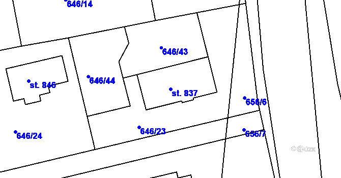Parcela st. 837 v KÚ Ládví, Katastrální mapa