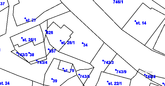 Parcela st. 34 v KÚ Ládví, Katastrální mapa