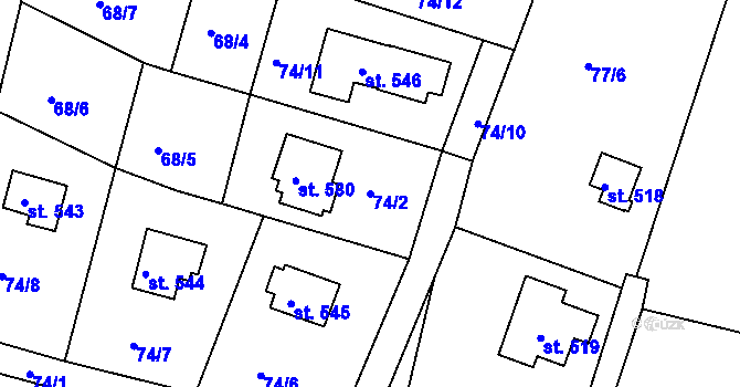 Parcela st. 74/2 v KÚ Ládví, Katastrální mapa