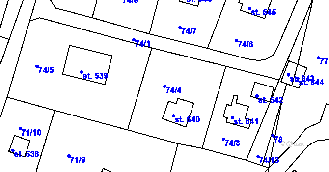 Parcela st. 74/4 v KÚ Ládví, Katastrální mapa