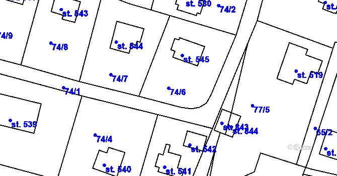 Parcela st. 74/6 v KÚ Ládví, Katastrální mapa