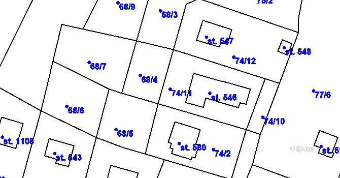 Parcela st. 74/11 v KÚ Ládví, Katastrální mapa