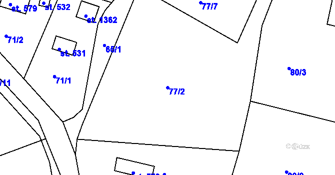 Parcela st. 77/2 v KÚ Ládví, Katastrální mapa