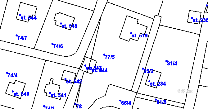 Parcela st. 77/5 v KÚ Ládví, Katastrální mapa