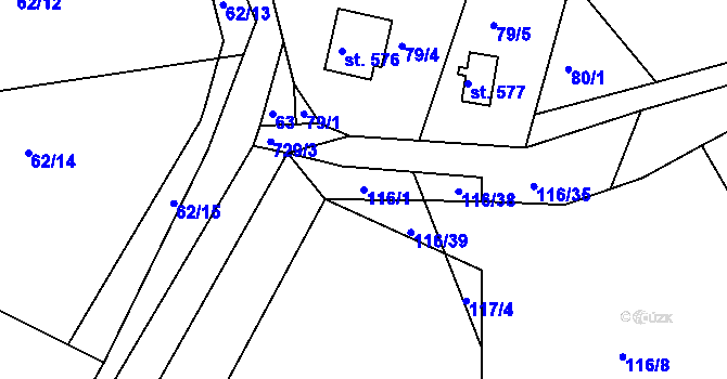 Parcela st. 116/1 v KÚ Ládví, Katastrální mapa