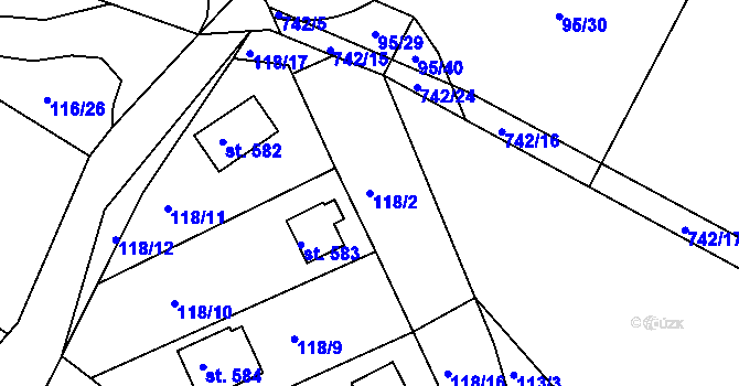Parcela st. 118/2 v KÚ Ládví, Katastrální mapa
