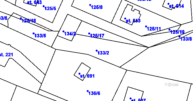 Parcela st. 133/2 v KÚ Ládví, Katastrální mapa