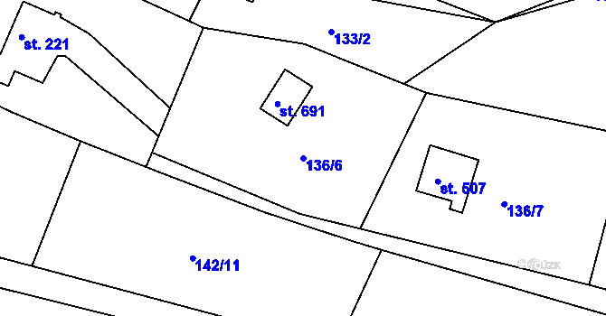 Parcela st. 136/6 v KÚ Ládví, Katastrální mapa