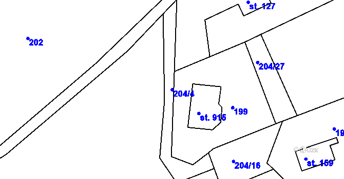 Parcela st. 204/4 v KÚ Ládví, Katastrální mapa