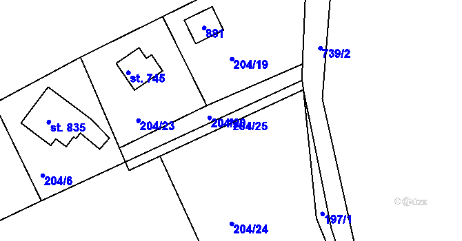Parcela st. 204/25 v KÚ Ládví, Katastrální mapa
