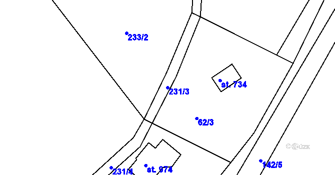 Parcela st. 231/3 v KÚ Ládví, Katastrální mapa