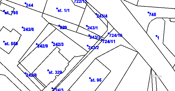 Parcela st. 243/2 v KÚ Ládví, Katastrální mapa