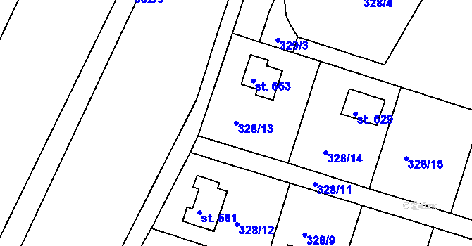 Parcela st. 328/13 v KÚ Ládví, Katastrální mapa